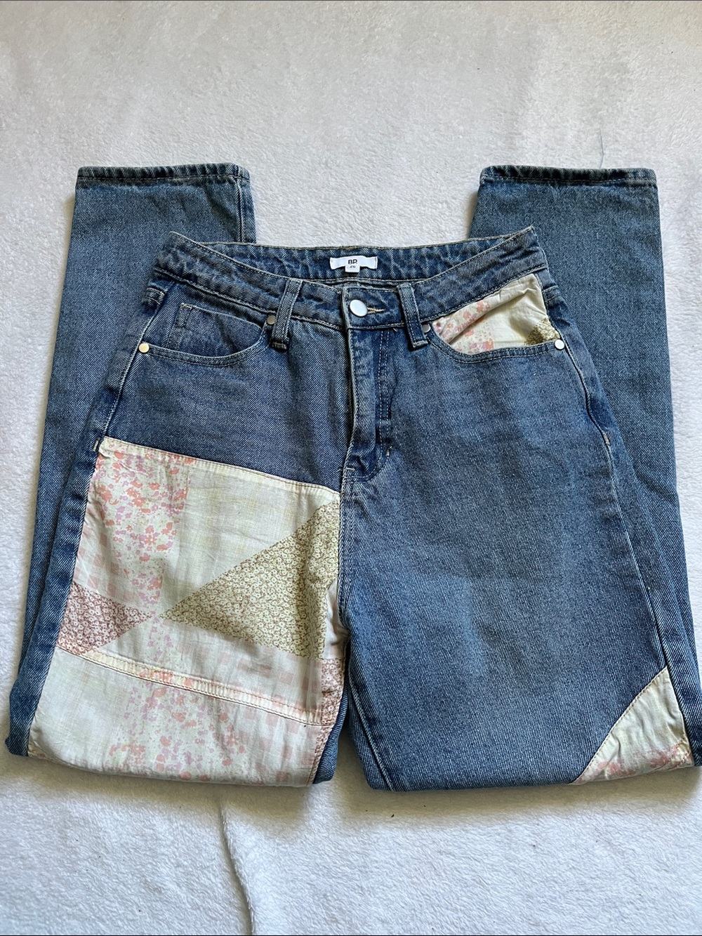 Denim Patchwork Jeans - Blue with Floral Panels